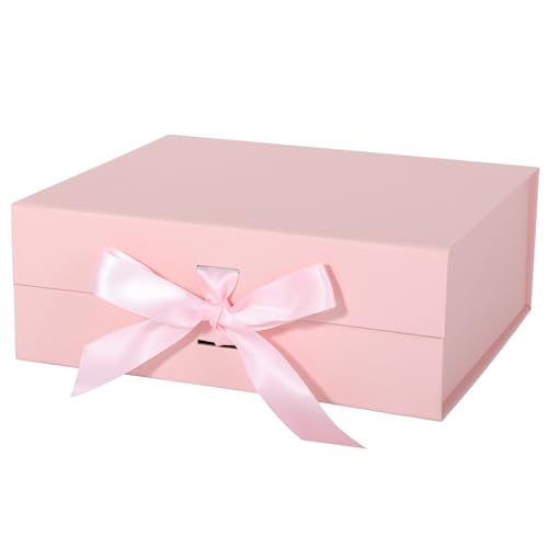 LFBOX Pink Gift Box with Ribbon Magnetic Lids 10.2x9x3.74 in Christmas Gift Boxes Bridesmaid Groomsman Proposal Boxes Wedding Storage Box 1 Pack