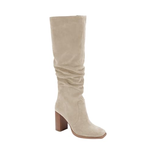 Juliet Holy Womens Knee High Boots Chunky High Heel Square Toe Side Zipper Wide Calf Boot