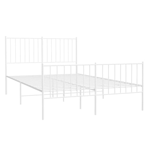 vidaXL Estructura Cama Metal con cabecero y Estribo Blanco 120x190 cm, armazón de Cama, Cama de Matrimonio, Cama, Cama Doble, Marco de Cama