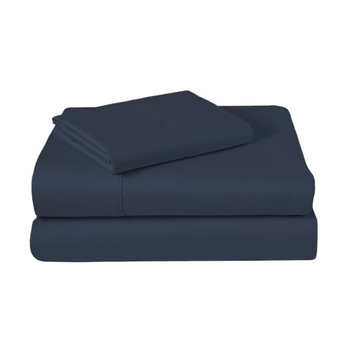 Pizuna ensemble draps 100% coton lit simple 400 fils, bleu foncé
