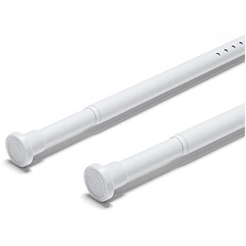 Telescopic Shower Curtain Pole Tension Rod Heavy Duty Steel Extendable Net Voile Sheer Curtains Rail Closet Hanging Bar, 160-210cm, White Cover