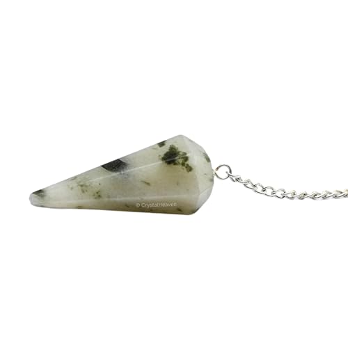 Image of Green Tourmaline in Quartz Pendulum Dowsing Tool - Natural Crystal Pendulum for Spiritual Guidance - Premium Dowser Pendulum for Accurate Divination and Energy Healing - Perfect for Energy Healing and Chakra Balancing - Handcrafted with Precision and Elegance