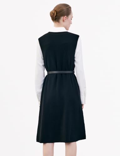 Women's 2 Piece Outfits Black Sweater Vest Dress and White Shirt Dress Sets with Belted4