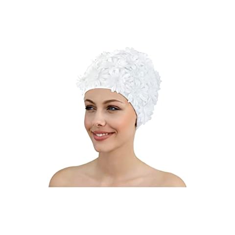 Fashy Flowers - Gorro de natación para mujeres con diseño de pétalos blancos Cover