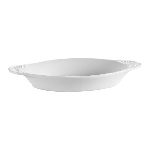 CAC China 8-Ounce Stoneware Oval Welsh Rarebit Baking Dish, 8-3/4 by 5 by 1-Inch, American White, Box of 36 Cover