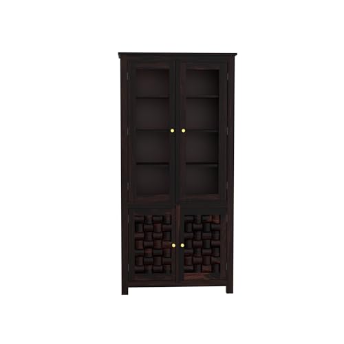 Image of Sheesham Wood Sideboard Crockery Cabinet with 2 Acrylic Glass Door |