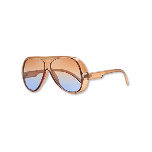 Óculos de Sol Aviador Oversized Retrô Unissex UV400 Lentes Degradê Estilo Vintage 70s Armação Transparente Caramelo Fashion Casual Proteção Solar Confortável