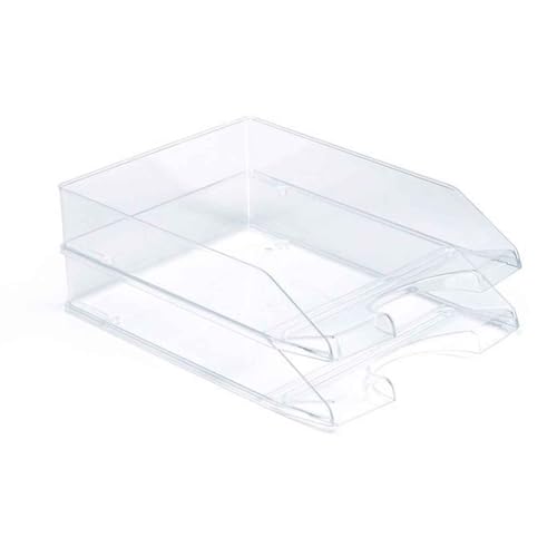 ACAN Tradineur - Pack de 2 bandejas de Oficina apilables, plástico, Organizador Documentos A4, revistas, folletos, sobremesa, Escritorio, Fabricado en España (Transparente - 35 x 25,5 x 6,5 cm) ⭐