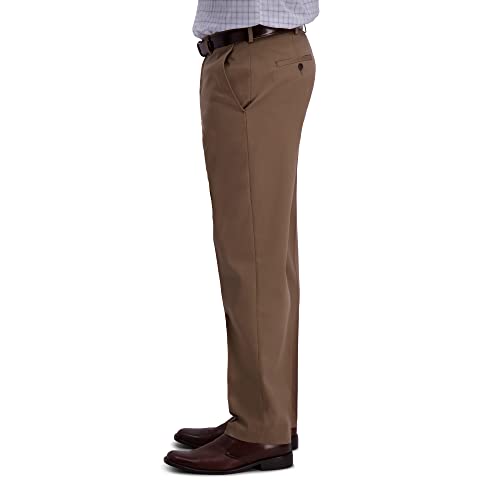 Haggar mens Premium No Iron Khaki Classic Fit Expandable Waist Flat Front Pant, British Khaki, 42x29 - Thumbnail 2