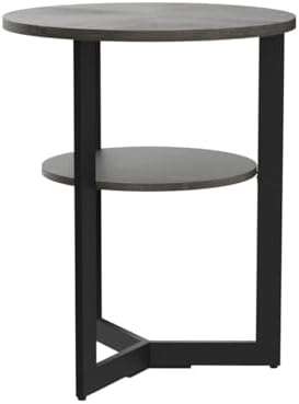 MODERION Small Round End Table with Storage Shelf, Circular Solid Wood Sofa Side Metal Leg, 2-Tier Telephone Table, Nightstand, 24''H x 19.3''D for Living Room Bedroom Entryway Brushed Black BZ1338BK
