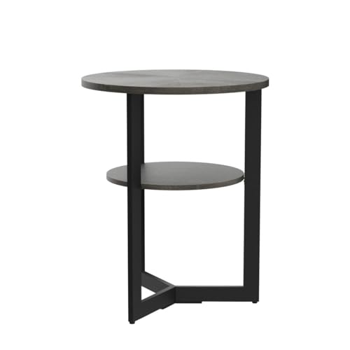 MODERION Small Round End Table with Storage Shelf, Circular Solid Wood Sofa Side Metal Leg, 2-Tier Telephone Table, Nightstand, 24''H x 19.3''D for Living Room Bedroom Entryway Brushed Black BZ1338BK