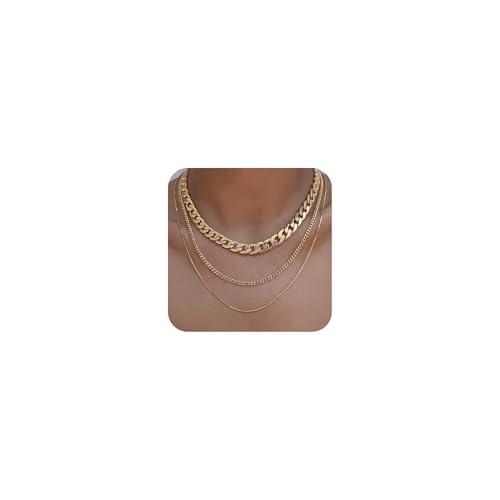 Image of Tewiky Layered Necklaces for Women 14k Gold Plated Chain Necklace Set