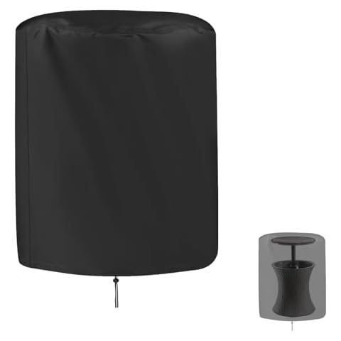 Saking Outdoor Cooler Table cover for Keter 7.5 Gallon Cool Bar Table, Waterproof Outdoor Barrel Cool Bar Table Cover, Round Pool Side End Table Cover with Drawstring, 21" D x 23" H, Black Cover
