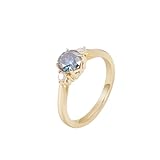 Whoiy Anillo de oro para mujer de 9 K, anillos de boda grabados, elegante, anillo de compromiso, oro amarillo 375 con moissanita, 1 ct, para mujer, talla 58 (18,5)