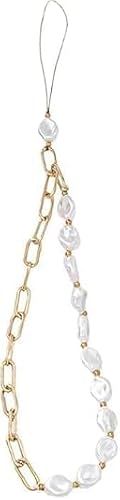 Zhhuoc Elegant Metal Chain Pearl Phone Lanyard - Adjustable Wrist Strap with Secure Clasp for Hands, Stylish Beaded Phone Accessories Compatible with Most Smartphones