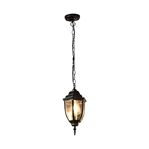 Lámpara colgante E27 negra para exterior con pantalla de cristal y diseño nórdico impermeable