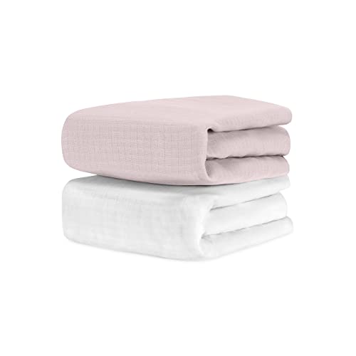 Image of Newton Baby Organic Fitted Crib Sheets (2-Pack) - 100% Breathable and Ultra-Soft, 100% Organic Muslin Cotton, Sunrise Pink + White, Fits All Standard Cribs