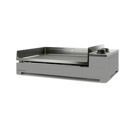 Forge Adour – Plancha Gaz 60 cm Acier Noir et Gris, Plaque de cuisson Fonte Émaillée Plancha Éco-Conçue, 2 Brûleurs, 5300W, Plancha Gaz Intérieure et...