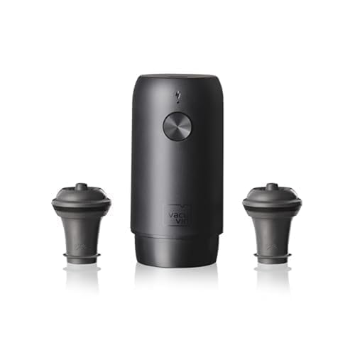 Vacu Vin Electric Wine Saver with 2 Vacuum Bottle Stoppers – Automatic Wine Preserver Pump – Rechargeable Wine Sealer – Airtight Vacuum Seal – Keeps Wine Fresh Longer with One-Touch Operation