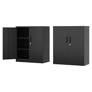 Metal Storage Cabinet-36” Tall Steel File Cabinets with Lockable Doors and Adjustable Shelves-Black Steel Storage Cabinet for Home, School, Office, Garage
