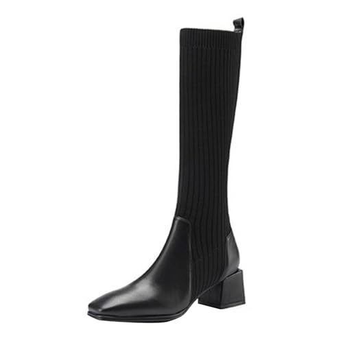 Bottes décontractées pour femme à semelle épaisse et talon tricoté confortable