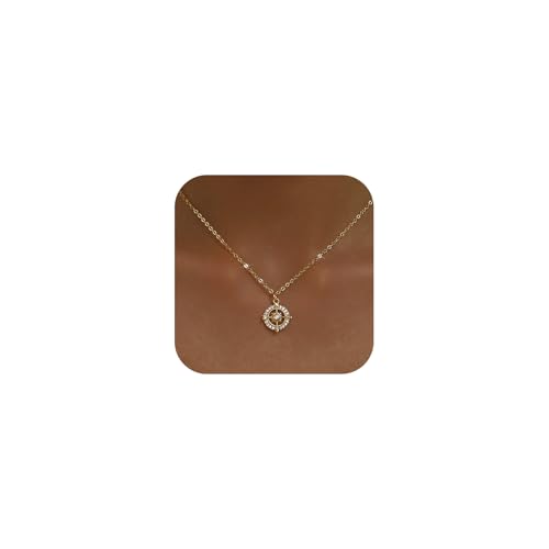 KISSCLOUD Compass Necklace for Women 14K Gold Plated CZ Crystal Compass Pendant Charm Necklace Chain Trendy Jewelry Graduation Gift
