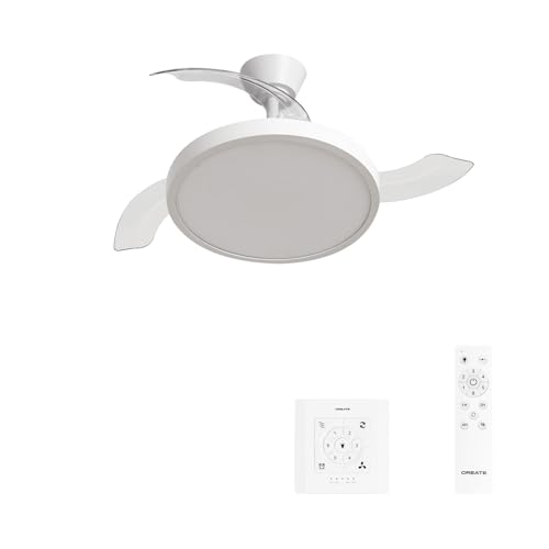 CREATE / WIND CLEAR STUDIO M/Ventilador de techo con luz blanco con controlador de pared y mando / 40W, Temporizador, Ø 108 cm, aspas retráctiles, 3 temperaturas de luz, función verano-invierno
