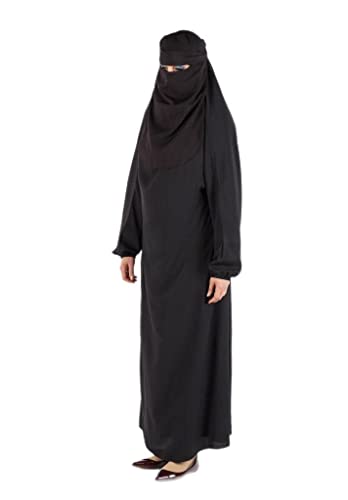 Muslim Islamic Women Full Length Plain Burka/Burqa with Face Cover Veil/Niqab , Black, Large