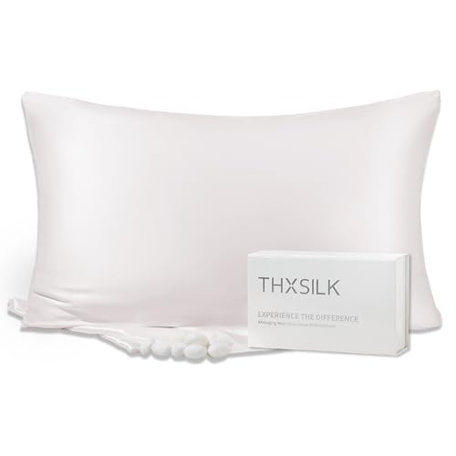 Image of THXSILK 100% Silk Pillowcase for Hair and Skin, Both Sides Grade 6A+ 25 Momme Mulberry Silk Pillow Case with Hidden Zipper, Gift Box, Soft & Smooth White Pillowcase(1pc, Queen Size 20 inchx30 inch)