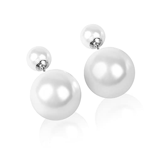 Image of Double Sided Ball Earrings for Women Pearl Earrings 925 Sterling Silver Handmade Pearl Stud Earrings Hypoallergenic Jewelry for Women Girl