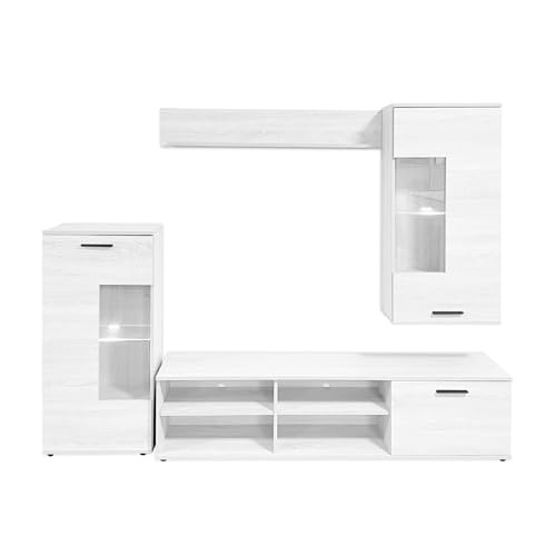 amuéblate Online - Mueble de Salón Moderno con Leds, Módulos de Comedor, Modelo Gaia, Acabado en Andersen, Medidas: 229 cm (Ancho) x 200 cm (Alto) 38 cm (Fondo)