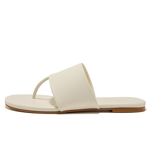 GotSoft Women's Flat Thong Slide Sandals Summer Beach Slip on Flip Flops Comfortable Flats Shoes, Cream White, size 7 by GotSoft - Used condition - Image 2