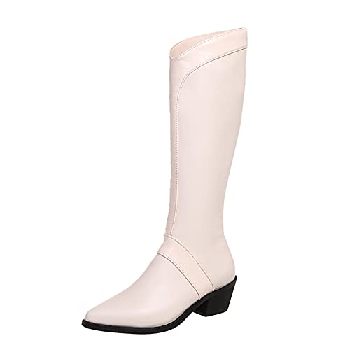 DAIFINEY Zapatos de tacón para mujer, color de encaje de moda, otoño, cómodas, botas gruesas, botas gruesas para mujer, motero, hombre, invierno, beige, 39 EU
