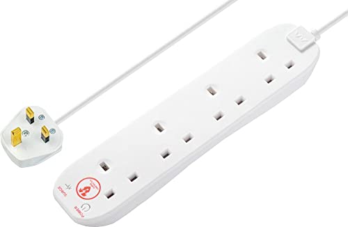 Masterplug Four Socket Power Surge Protected Extension Lead, 2 Metres, 25 x 5.5 x 3 cm, White Masterplug Four Socket Power Surge Protected Extension Lead, 2 Metres, 25 x 5.5 x 3 cm, White