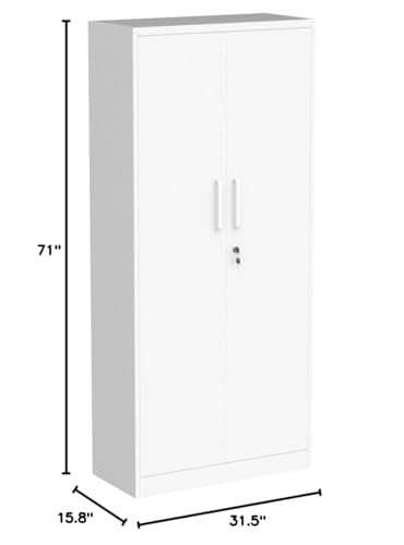 Image of SISESOL White Metal Storage Cabinet with 2 Doors and 6 Shelves,71 inch Tall Metal Cabinet with Lock,Lockable Garage Storage Cabinets,Locking File Cabinet,Steel Tool Cabinets for Home,Office,Garage,Shop