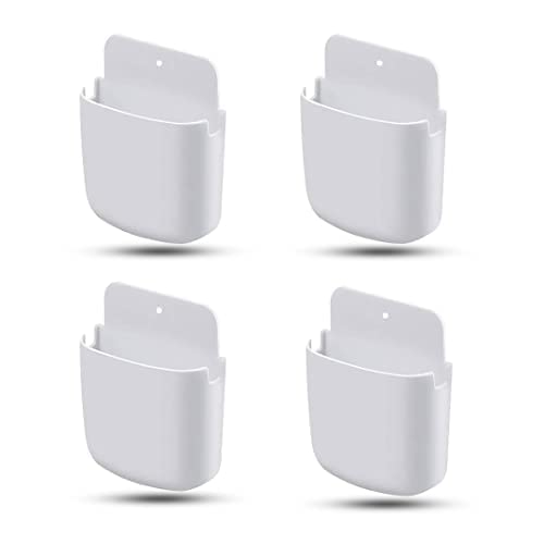 DSNS ABS Plastic Wall Mounted Adhesive Remote Control Stand Mobile Phone Holder for Charging AC/TV Storage Box for All Smartphones| Pack of 4 (Whiite), 20 X 12 X 3 cm