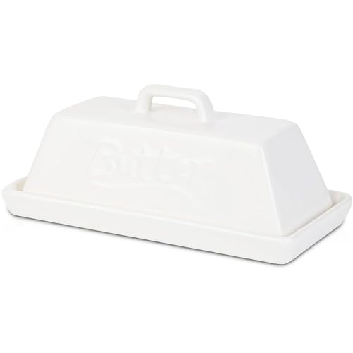 AIMALL Butter Dish with Lid, 3.15" x 3.35" x 7.28" Ceramic Butter Keeper, Moisture-Proof Butter Container for Kitchen Countertop, Elegant and Easy to Clean, Dishwasher & Microwave Safe