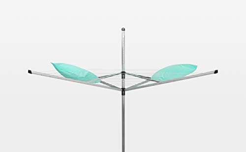 Image of Brabantia Lift-O-Matic Outdoor 4 Arm Clothesline (164 ft /O 1.8 inch) Height Adjustable, Folding Clothes Drying Rack + Ground Spike & Cover (Gray)
