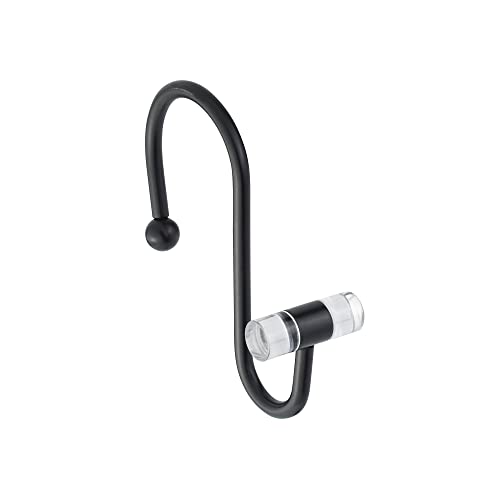 Splash Home Dekorative Duschvorhanghaken Rostbeständig Metall Gardinenringe für Badezimmer Stange und Gardinenbügel Kapsel Design Ringe 12er Set - Matt Schwarz Cover