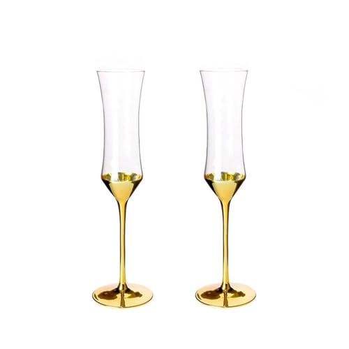 birene Copa de champán Copa de champán de cintura estrecha, 2 copas chapadas en oro, capacidad 5,58 oz