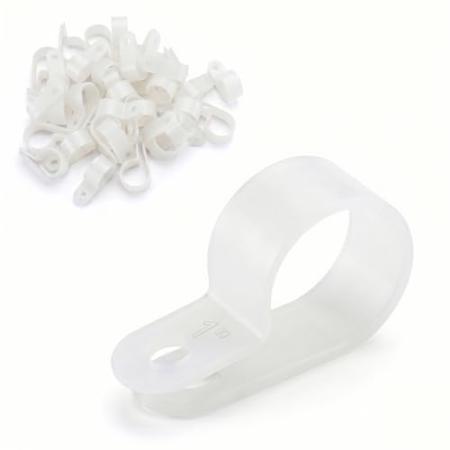 Image of BAOMAIN 1-Inch R-Type Cable Clamps, 500-Pack Wire Nylon Wire Management Clips, UC-6 Screw-On Cord Fasteners for Home, Office, and Industrial Use