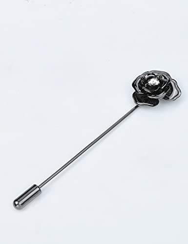 Image of Crystal Alloy Rose Flower Lapel Pins Button Pin Groom Boutonniere for Wedding Floral Brooch Pin Set for Women Men