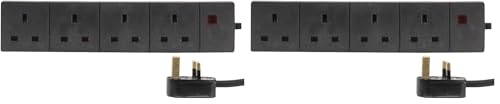 Image of PRO ELEC PELB1747 4 Gang Extension Lead with Neon 3m, Black (Pack of 2)