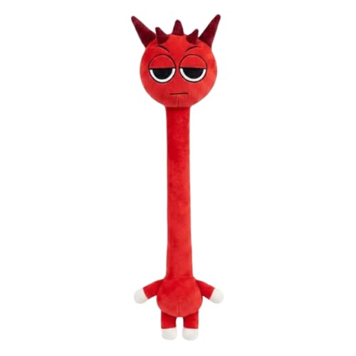 Image of Crimson Fire Imp Long Neck Stuffed Creature Horned Red Demon Plushie Fierce Mythical Character Pillow