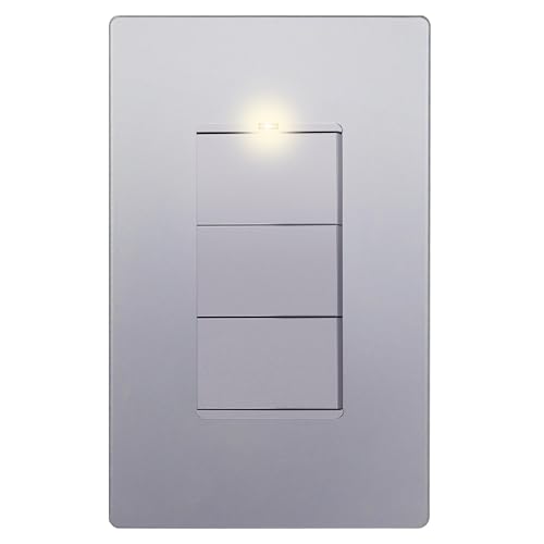 Image of LIDER Minimalist Design Lighted Decorator Triple Switch with Screwless Wall Plate, Single Pole Combination Frameless Paddle Rocker Light Switch, UL Listed, Thermoplastic, Matte Silver, 1-Pack
