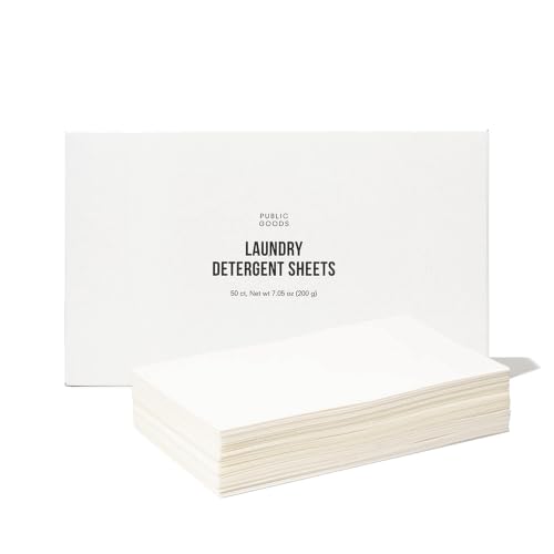 Public Goods Laundry Detergent Sheets | Plastic-Free, Natural Laundry Soap Sheets Made with Soapberry and Aloe | Fresh Linen Scent, HE Safe, Compostable Packaging | 50 Sheets Up to 100 Loads