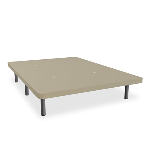 amuéblate online - Base Tapizada 3D con Estructura Extra Resistente y Barras Transversales de Refuerzo, Gran Estabilidad, 6 Patas metálicas roscadas de 25cm, 150 x 190, Beige