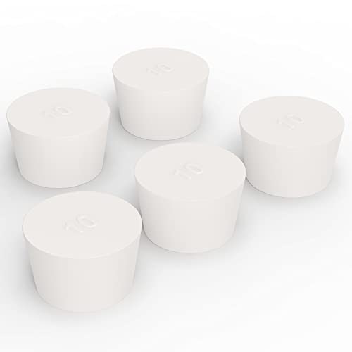 FunChem Solid Rubber Stoppers, (5 Pack) 10# White Tapered Lab Seal Rubber Stopper
