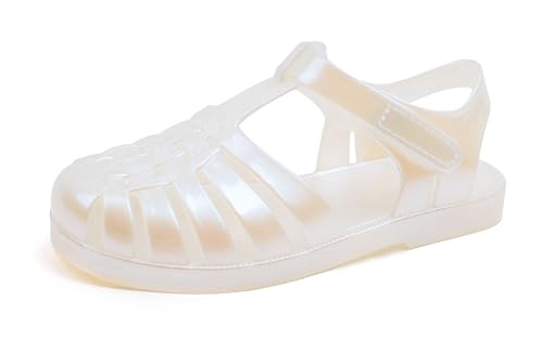 GUGUYeah Jelly Sandals for Girls,Closed Toe Summer Dress Water Shoes Fisherman Gladiator Beach Flat Sandals for Toddler/Little Kid/Big Kid (Solid White)