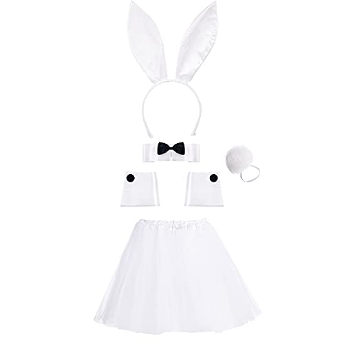 SATINIOR Damen Hase Zubehör Kostüm Set, Kaninchenohr Stirnband, Manschetten, Kragen Fliege, Kaninchen Schwanz für Halloween Weihnachten Cosplay...